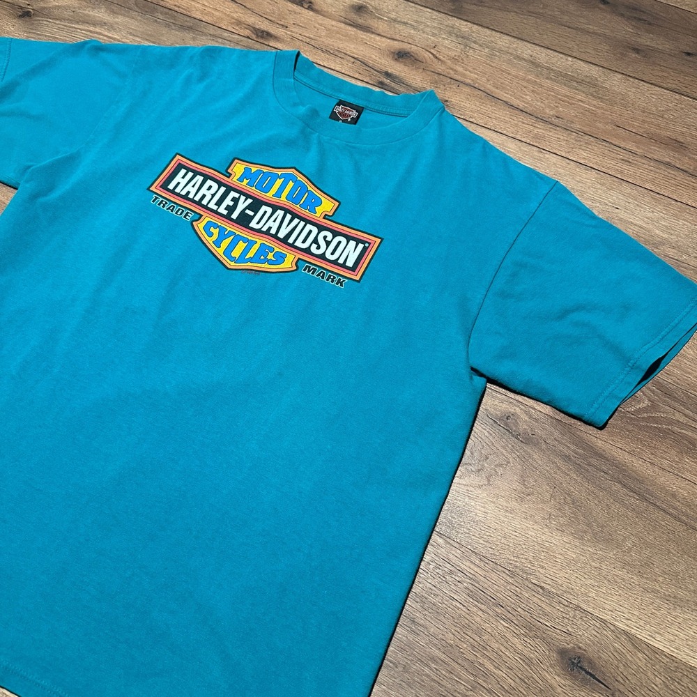 Vintage Harley-Davidson Teal Blue‎ Graphic T-Shirt Men XL Shenandoah VA 1999